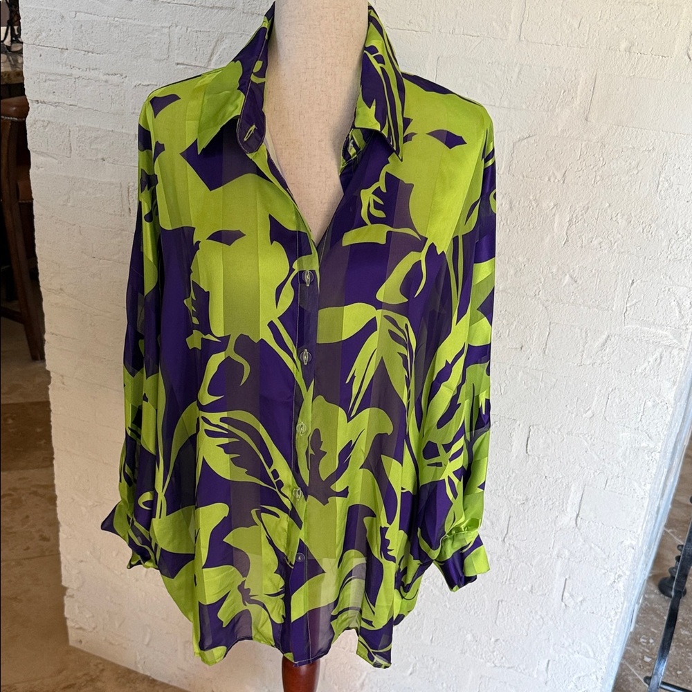 Floral Green and Purple Women's Top